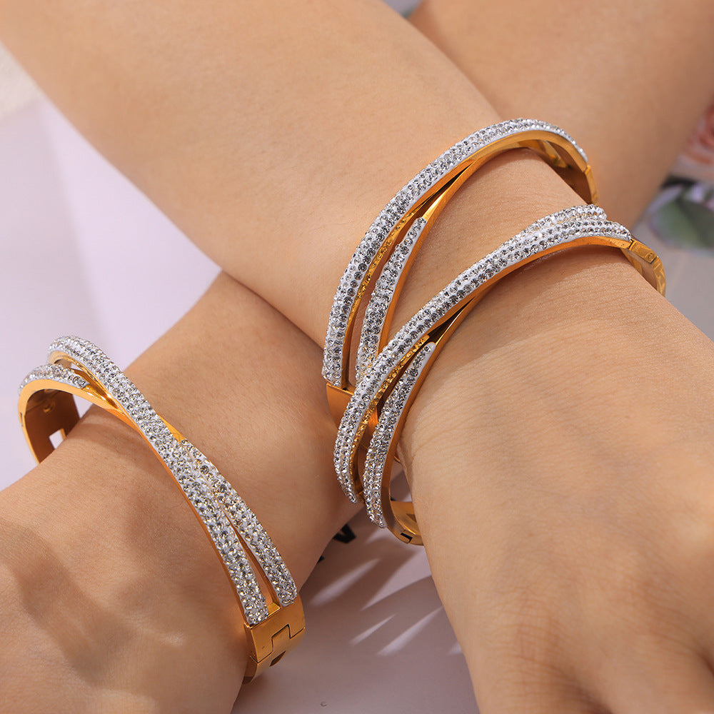 Doppelschicht-Doppel-Titan-Stahl-beschichtetes 18K-Echtgold-Inlay-Diamant-Armband