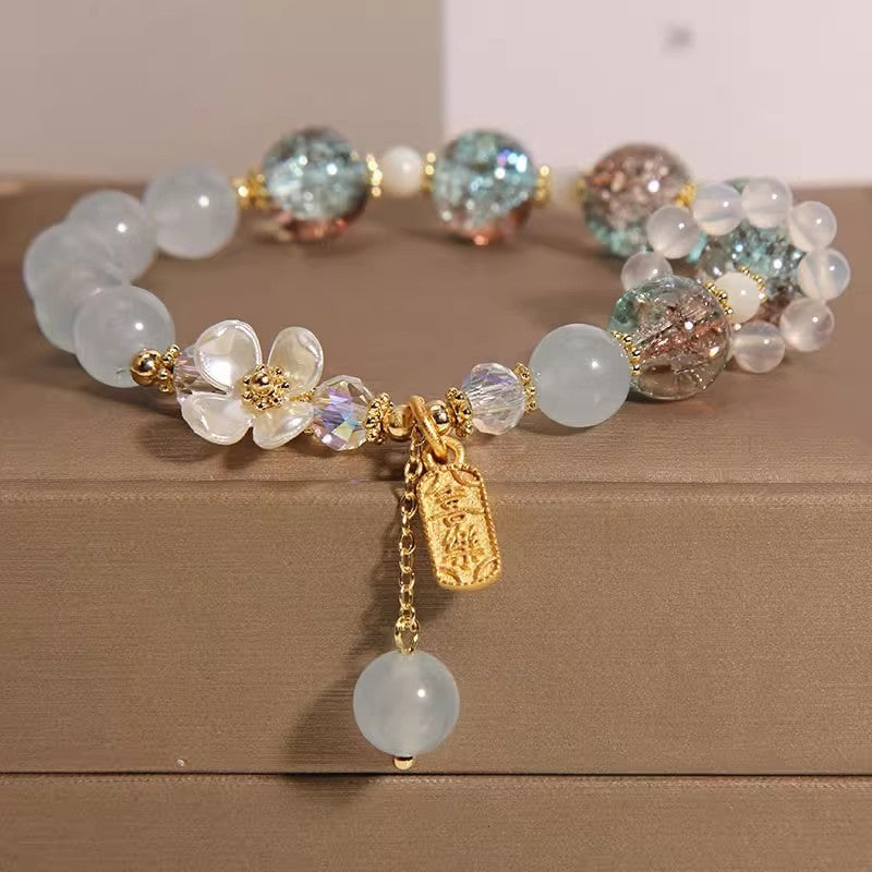 Ins Koreanischer Stil Lavendel Lila Chalcedon Kristall Einzelkreis Frauen Weiß Achat Blau Blumenarmband
