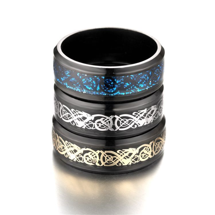 Drachenmuster Ringe Männer Edelstahl Ring Schmuck