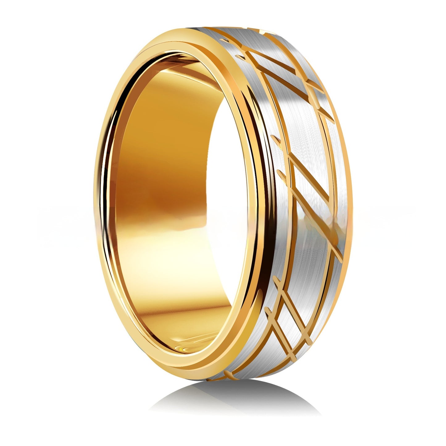 Herren Gelbgold 8mm Einfaches Design Polierte Twill Wolfram Ring