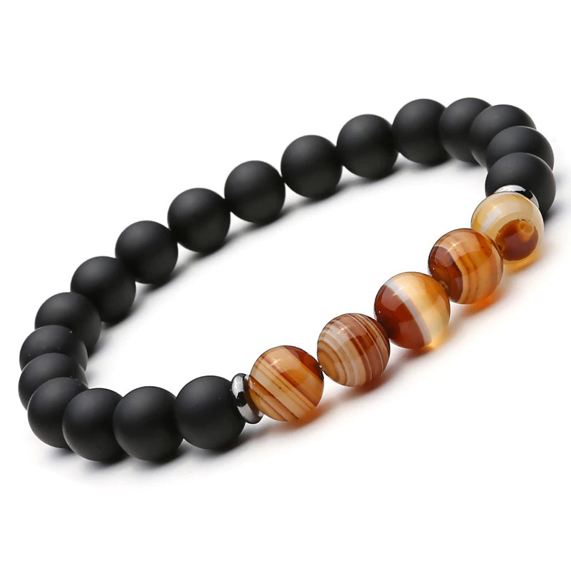 Mcllroy 2 Stück Naturstein Armband Perlen Schwarz Mantra Gebetsperlen Buddha Armband für Frauen und Herren Männer Schmuck 2 Stück Naturstein
