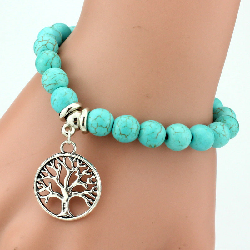Vintage Türkis Armbänder für Frauen Männer Kreuz Baum Schlange Eule Hand Anhänger Charm Armband Armreif Modeschmuck