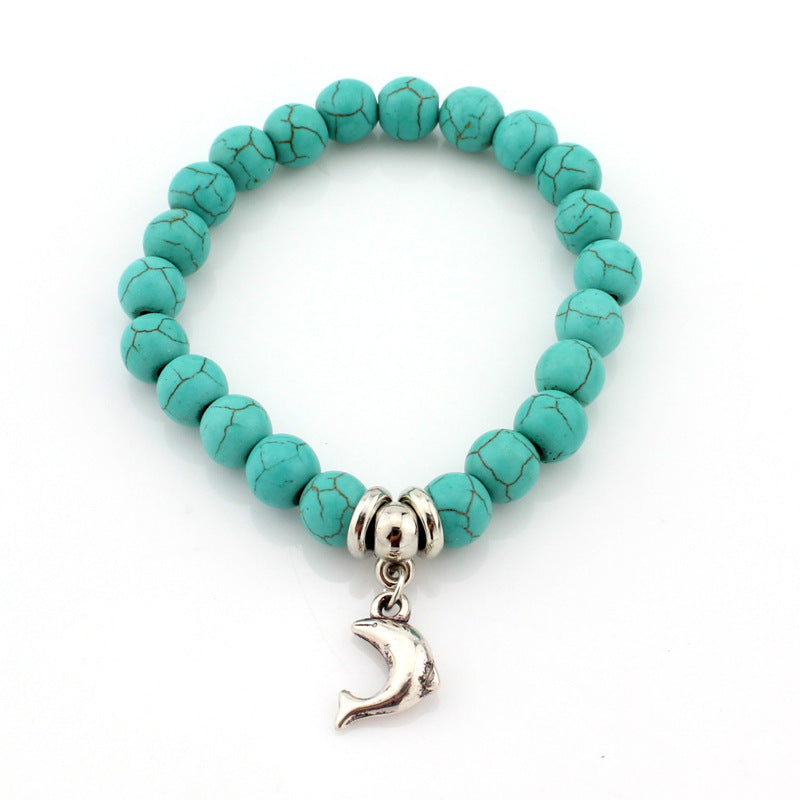 Vintage Türkis Armbänder für Frauen Männer Kreuz Baum Schlange Eule Hand Anhänger Charm Armband Armreif Modeschmuck