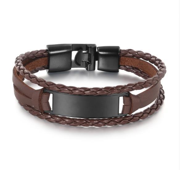 Schwarzes mehrschichtiges Lederarmband für Männer Armreifschmuck