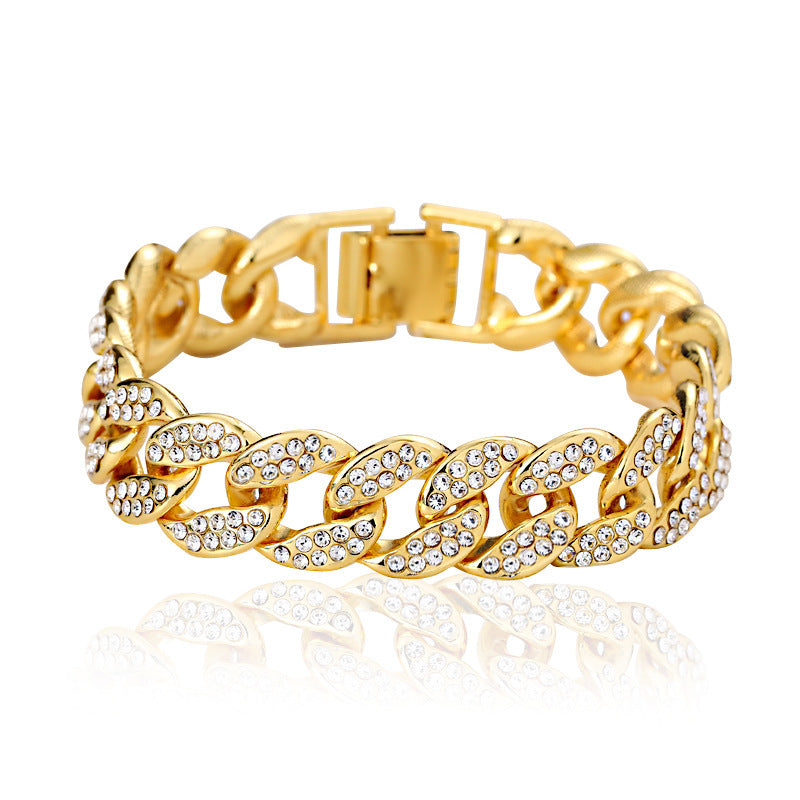 Kubanische dicke Gliederkette Armband Punk Luxus Kristall Armbänder für Frauen Schmuck Gold Farbe Strass Armreifen