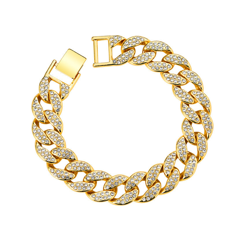 Kubanische dicke Gliederkette Armband Punk Luxus Kristall Armbänder für Frauen Schmuck Gold Farbe Strass Armreifen