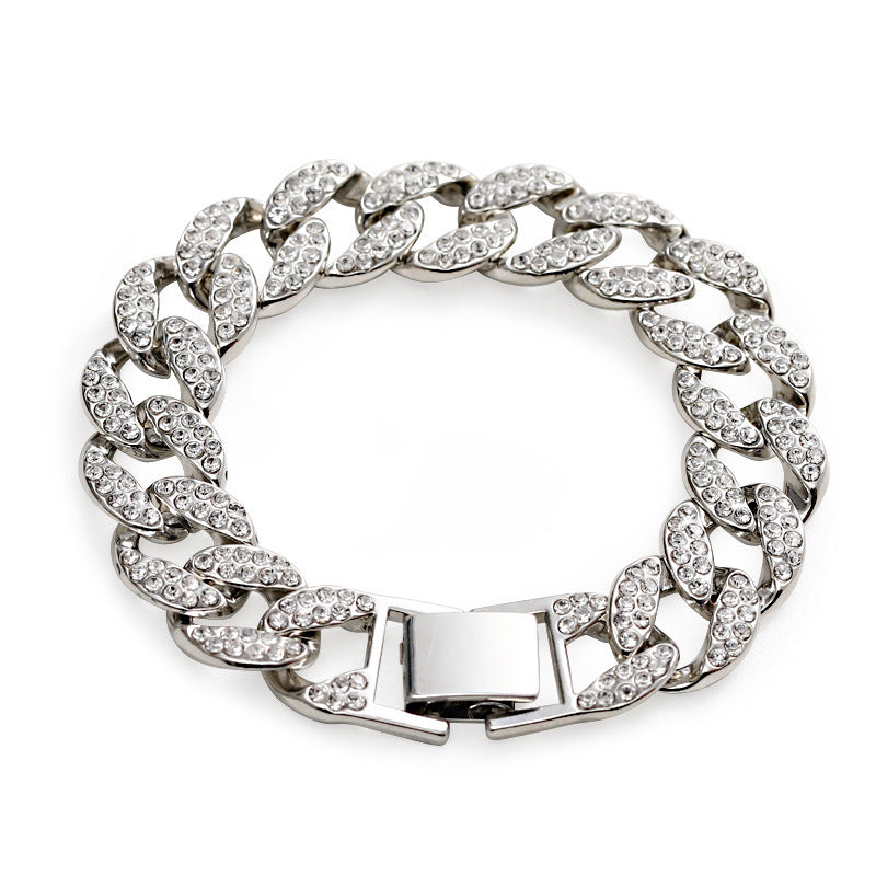 Kubanische dicke Gliederkette Armband Punk Luxus Kristall Armbänder für Frauen Schmuck Gold Farbe Strass Armreifen