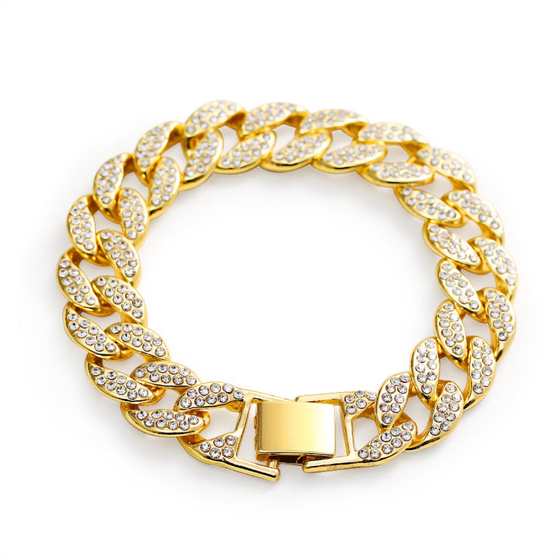 Kubanische dicke Gliederkette Armband Punk Luxus Kristall Armbänder für Frauen Schmuck Gold Farbe Strass Armreifen