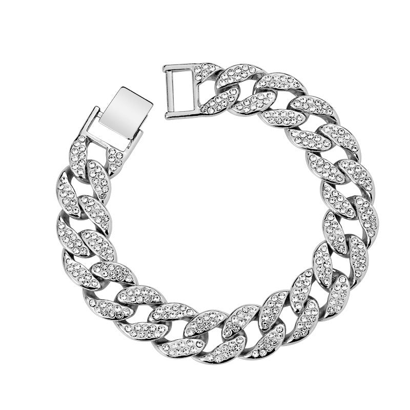 Kubanische dicke Gliederkette Armband Punk Luxus Kristall Armbänder für Frauen Schmuck Gold Farbe Strass Armreifen