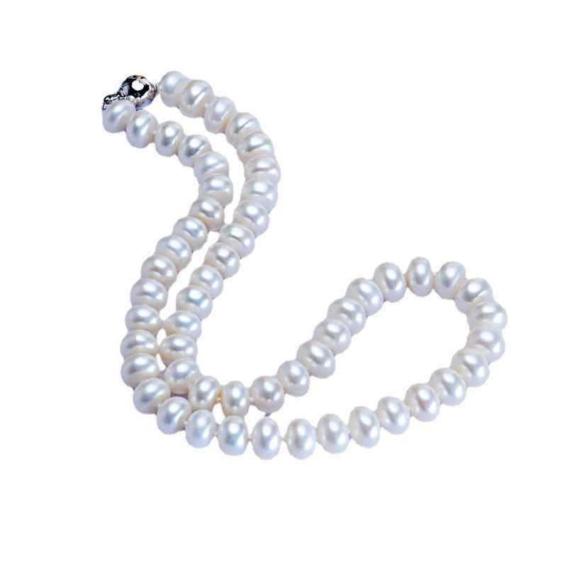 Dailan Schmuck Süßwasserperlenkette 10-11mm gedämpftes Brot Runde starke Lichtkugel Knopf Halskette