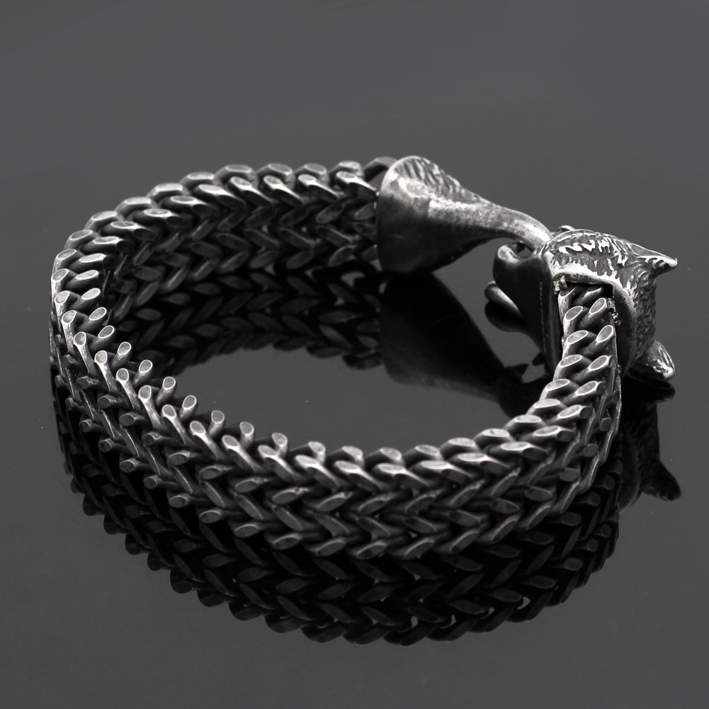 Armband Männer Edelstahl Vintage Schwarz Wolf Kopf Kubanische Kette Hand Armband Männlich Modeschmuck Großhandel Zubehör Armband Männer Edelstahl Vintage Schwarz Wolf Kopf Kubanische Kette Hand Armband Männlich Modeschmuck