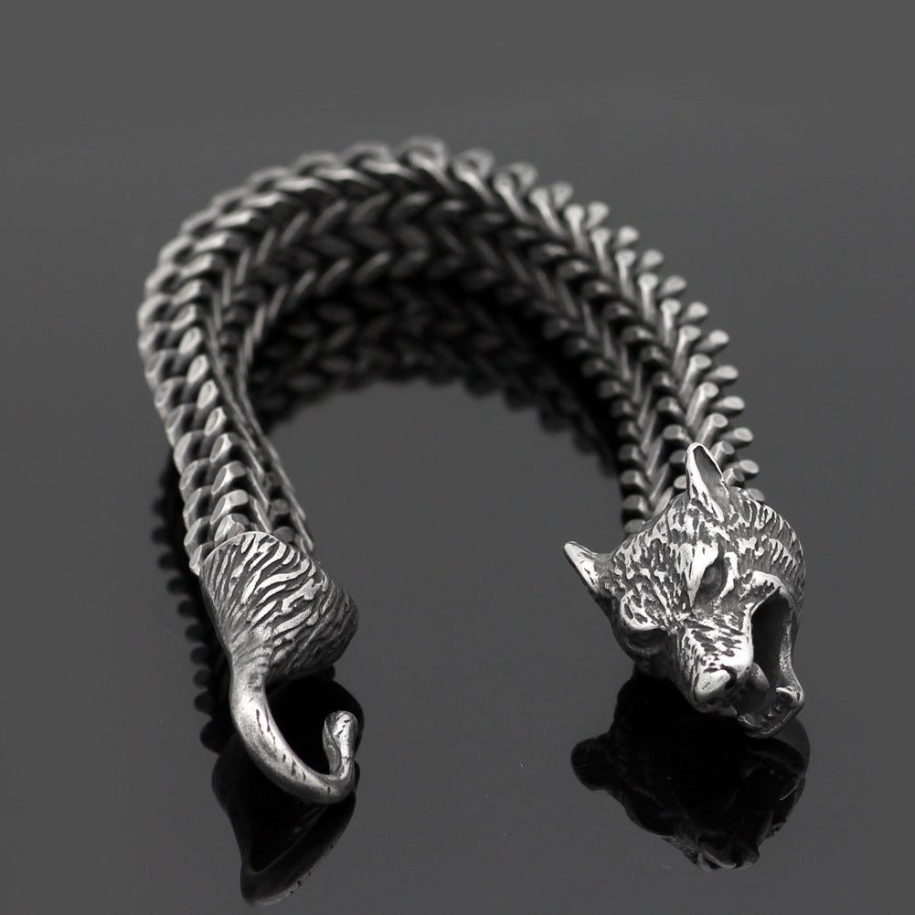 Armband Männer Edelstahl Vintage Schwarz Wolf Kopf Kubanische Kette Hand Armband Männlich Modeschmuck Großhandel Zubehör Armband Männer Edelstahl Vintage Schwarz Wolf Kopf Kubanische Kette Hand Armband Männlich Modeschmuck