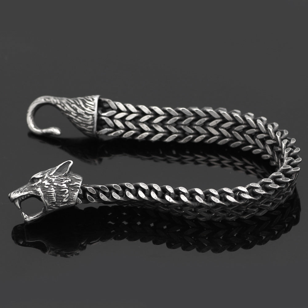 Armband Männer Edelstahl Vintage Schwarz Wolf Kopf Kubanische Kette Hand Armband Männlich Modeschmuck Großhandel Zubehör Armband Männer Edelstahl Vintage Schwarz Wolf Kopf Kubanische Kette Hand Armband Männlich Modeschmuck