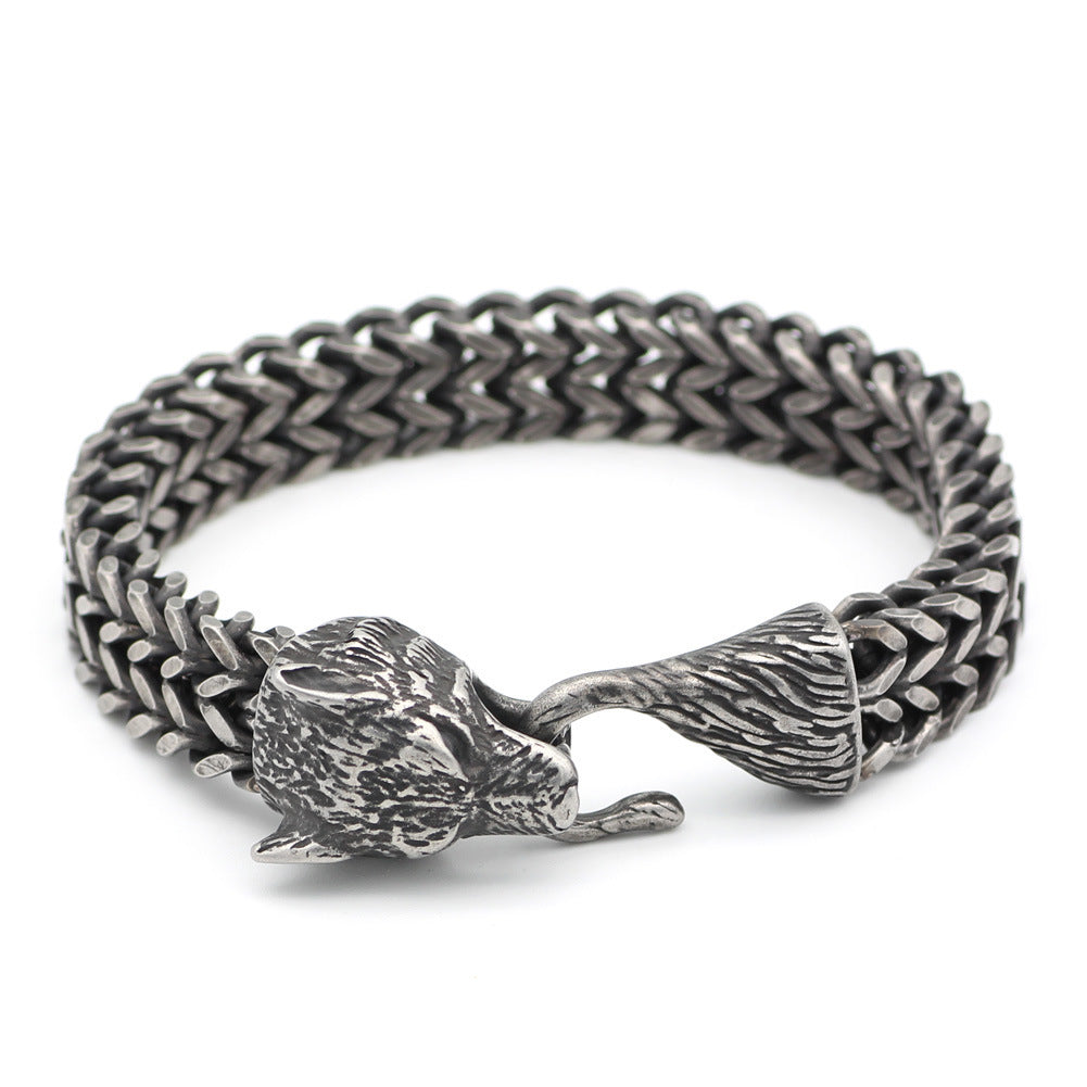 Armband Männer Edelstahl Vintage Schwarz Wolf Kopf Kubanische Kette Hand Armband Männlich Modeschmuck Großhandel Zubehör Armband Männer Edelstahl Vintage Schwarz Wolf Kopf Kubanische Kette Hand Armband Männlich Modeschmuck