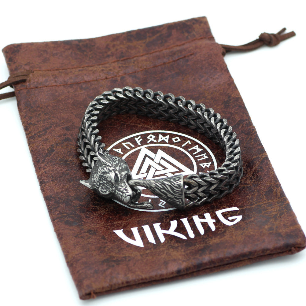 Armband Männer Edelstahl Vintage Schwarz Wolf Kopf Kubanische Kette Hand Armband Männlich Modeschmuck Großhandel Zubehör Armband Männer Edelstahl Vintage Schwarz Wolf Kopf Kubanische Kette Hand Armband Männlich Modeschmuck