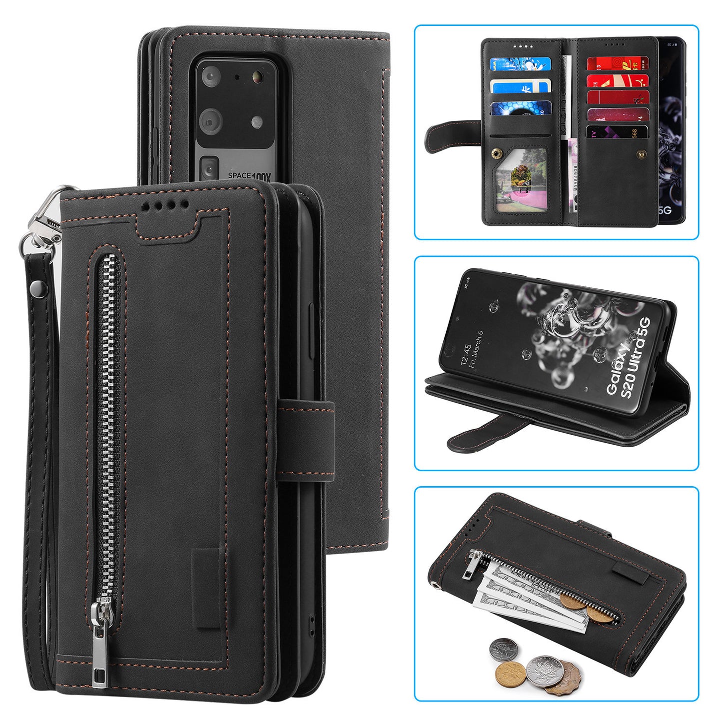Handy-Reißverschluss Neun-Karten-Ledertasche