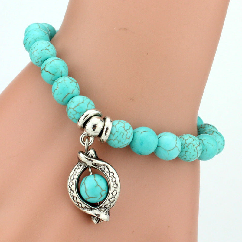 Vintage Türkis Armbänder für Frauen Männer Kreuz Baum Schlange Eule Hand Anhänger Charm Armband Armreif Modeschmuck