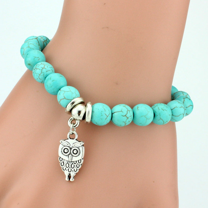 Vintage Türkis Armbänder für Frauen Männer Kreuz Baum Schlange Eule Hand Anhänger Charm Armband Armreif Modeschmuck
