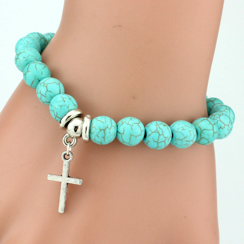 Vintage Türkis Armbänder für Frauen Männer Kreuz Baum Schlange Eule Hand Anhänger Charm Armband Armreif Modeschmuck