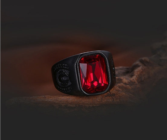 Vintage Roter Stein Schwarzer Ring Für Männer Punk Gothic Style Männlich Fingerschmuck