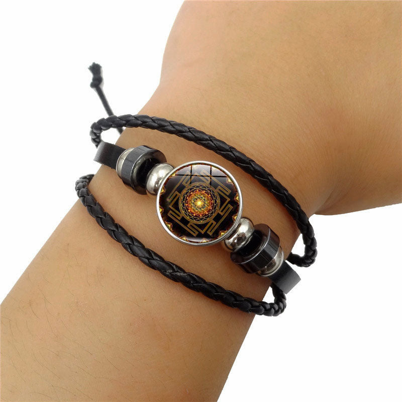 Heilige Geometrie Sri Yantra Glas Schnalle Charme Armbänder & Armreifen Multilayer Leder Armbänder Schmuck