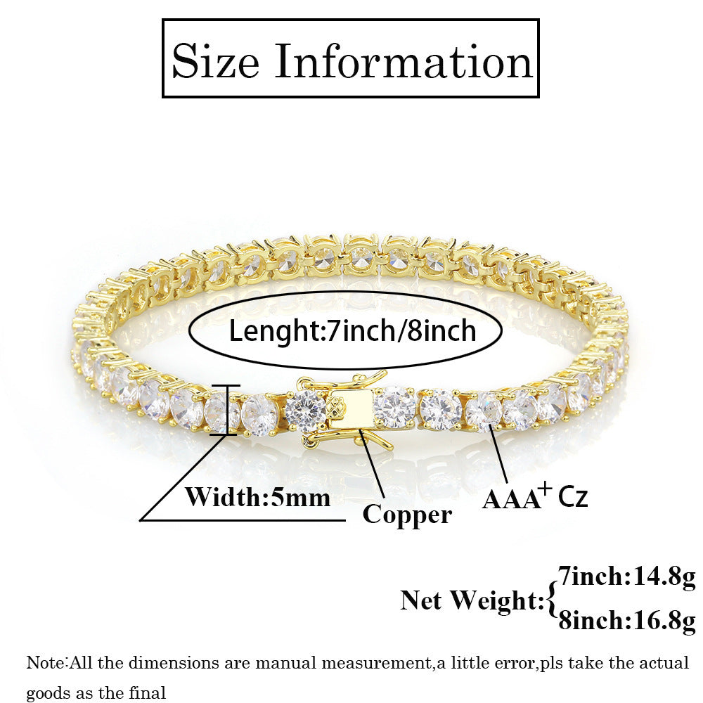 Tenniskette Zirkon Armband Modemarke Hip Hop