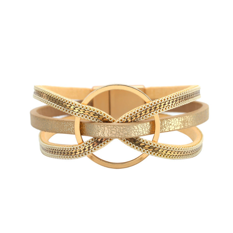 Minimalistisches mehrschichtiges geometrisches Ring magnetisches Snap-Lederarmband