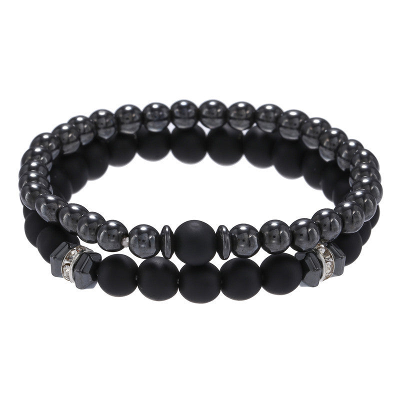 Europäischen und Amerikanischen Schmuck 8mm Schwarz Frosted Kupfer Perle Spot Bohrer Spacer Elastische Set Armband