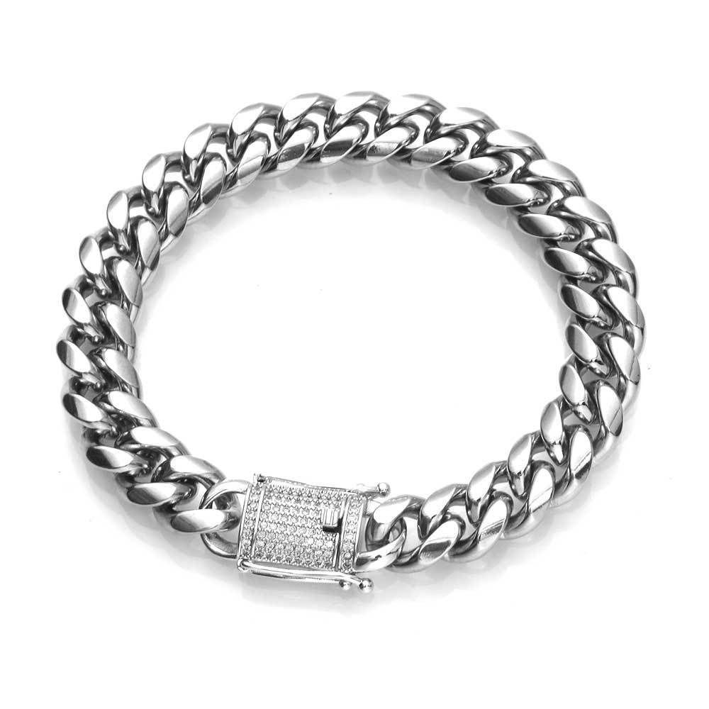 Diamant-Schnalle Edelstahl-Rundschleifen-Verschlüsselung Kubanisches Gliederkettenarmband