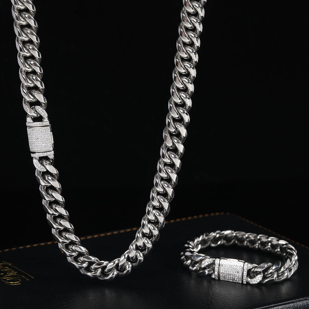 European Hip Hop Titanium Steel Bracelet Real Gold Plating Inlaid Zircon Flip Buckle
