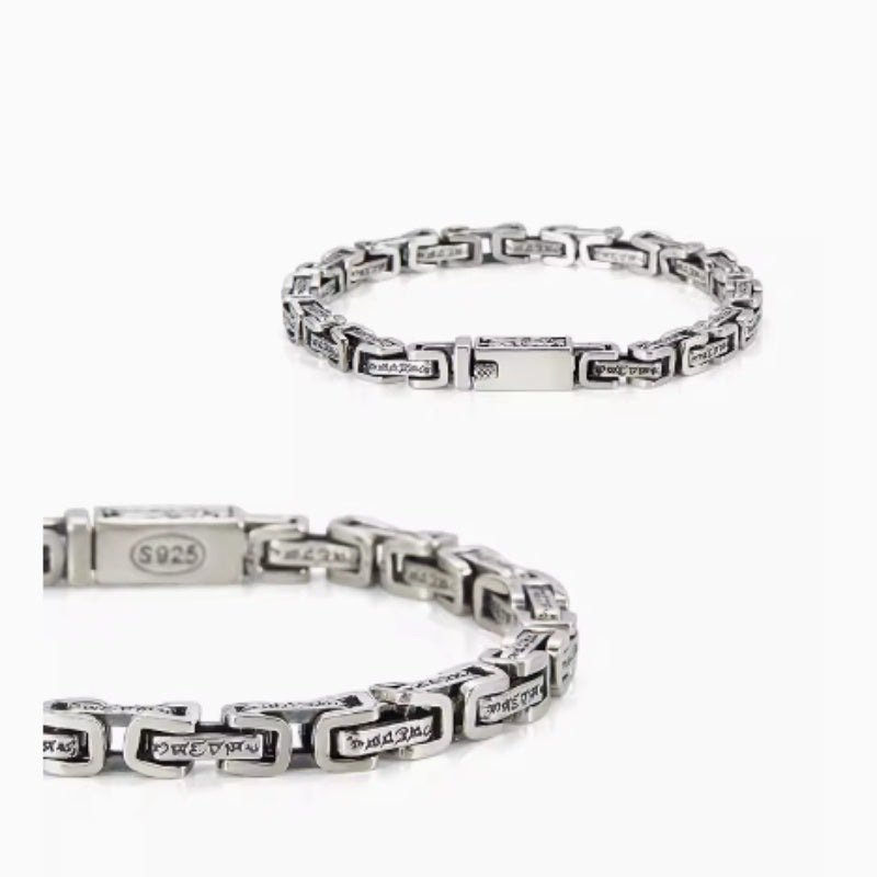 Armband aus 925er Sterlingsilber mit dem Sechs-Silben-Mantra – Schutz- und Glücksarmband