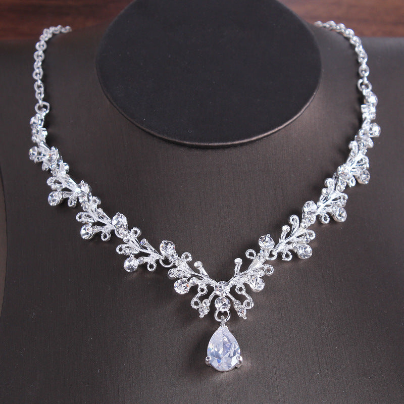 Koreanischer Stil Halskette und Ohrringe Suite Zirkon Ohrstecker Legierung Set Kette
