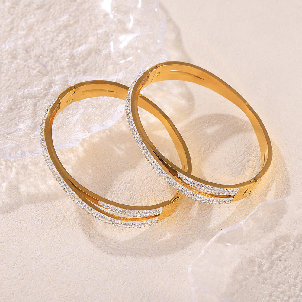 Doppelschicht-Doppel-Titan-Stahl-beschichtetes 18K-Echtgold-Inlay-Diamant-Armband