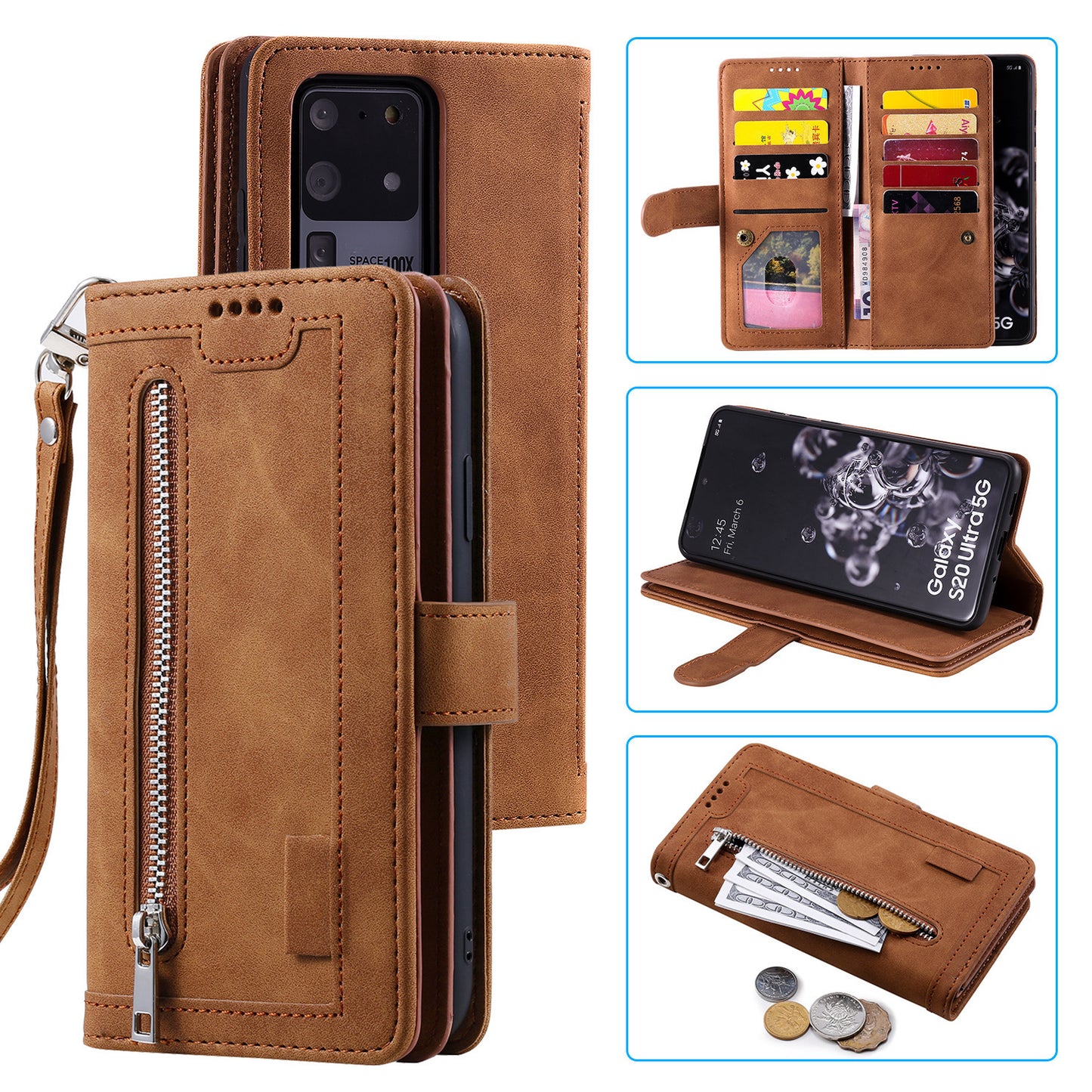 Handy-Reißverschluss Neun-Karten-Ledertasche