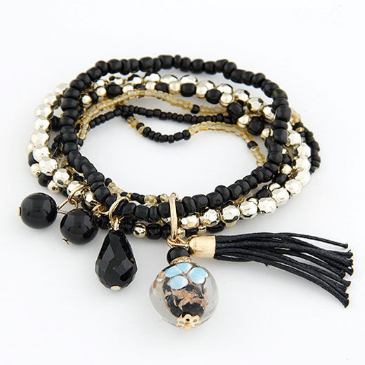 Reisperlen und Glasquasten Mehrschichtiges Stretch-Armband