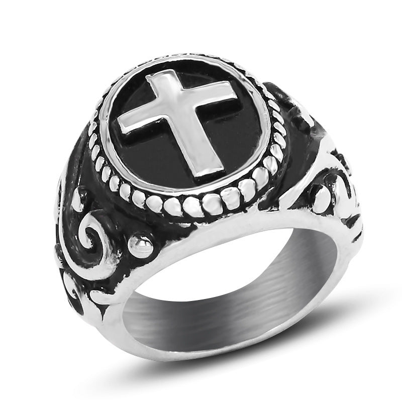 Titan Stahl Persönlichkeit Vintage Kreuz Herrenring