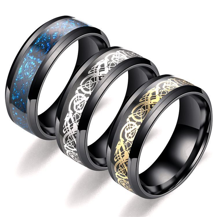 Drachenmuster Ringe Männer Edelstahl Ring Schmuck