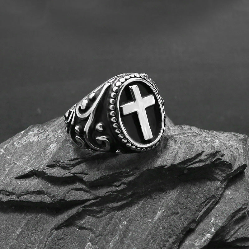 Titan Stahl Persönlichkeit Vintage Kreuz Herrenring