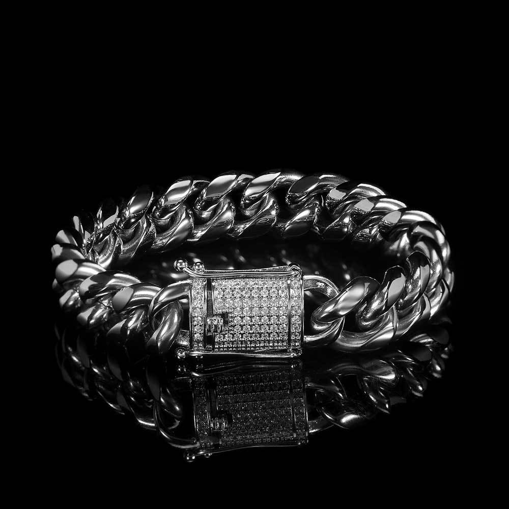 Diamant-Schnalle Edelstahl-Rundschleifen-Verschlüsselung Kubanisches Gliederkettenarmband