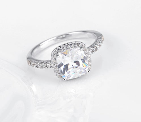 925 Sterling Silber Quadratischer Diamantring