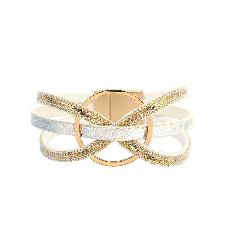 Minimalistisches mehrschichtiges geometrisches Ring magnetisches Snap-Lederarmband