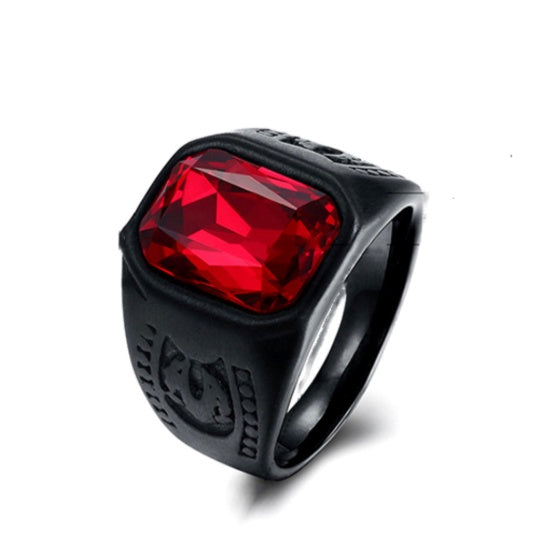 Vintage Roter Stein Schwarzer Ring Für Männer Punk Gothic Style Männlich Fingerschmuck