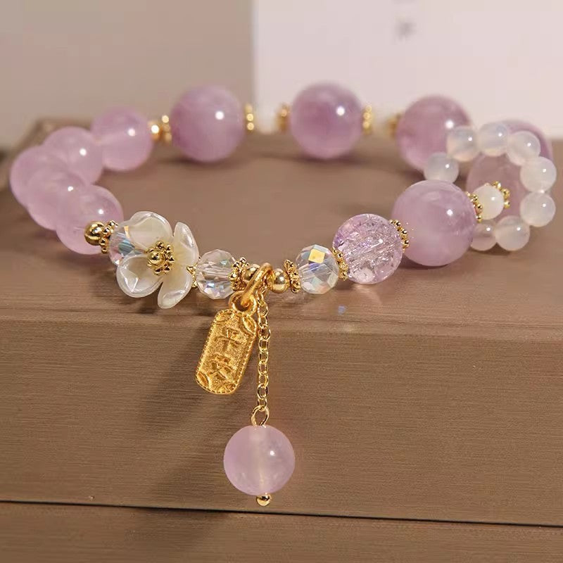 Ins Koreanischer Stil Lavendel Lila Chalcedon Kristall Einzelkreis Frauen Weiß Achat Blau Blumenarmband