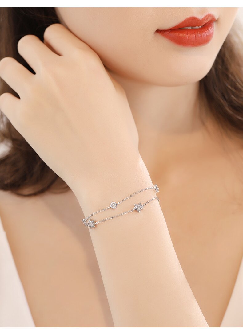 Doppelte Kreise Sternarmband Weibliche Mode Blauer Diamant