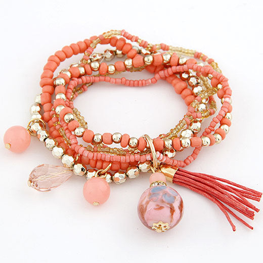 Reisperlen und Glasquasten Mehrschichtiges Stretch-Armband