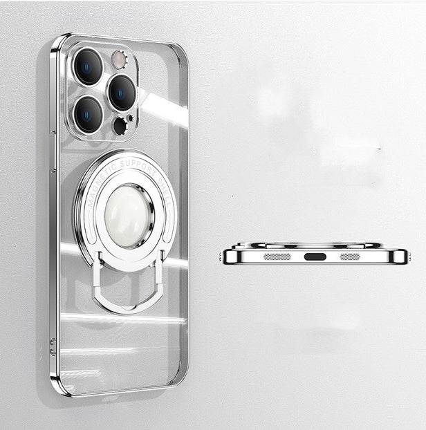 iPhone 11-15 Zugstange Magnetische Saug Galvanisieren Unsichtbare Halterung Transparent Soft Cover