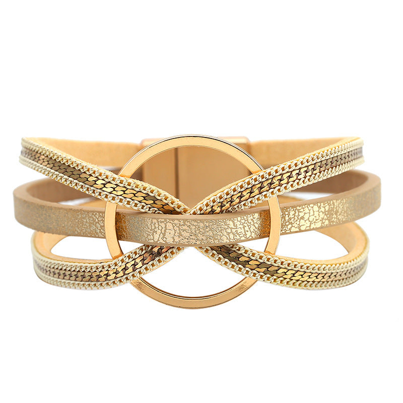 Minimalistisches mehrschichtiges geometrisches Ring magnetisches Snap-Lederarmband