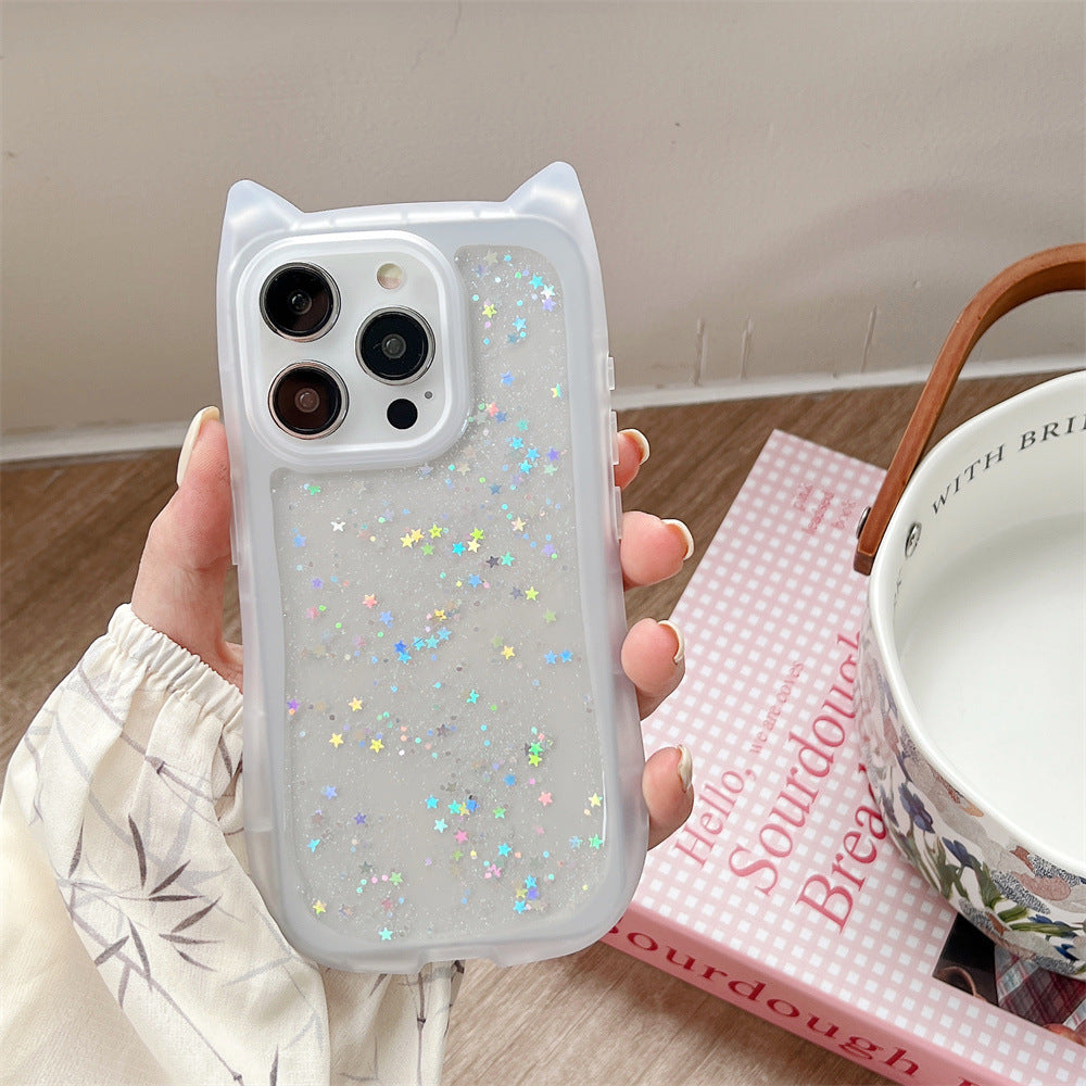 iPhone 11-15 Modelle/ Neue dreidimensionale Katzenohren Epoxy Glitzer Schutzhülle