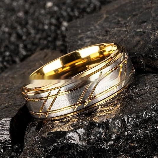 Herren Gelbgold 8mm Einfaches Design Polierte Twill Wolfram Ring