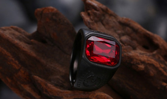 Vintage Roter Stein Schwarzer Ring Für Männer Punk Gothic Style Männlich Fingerschmuck
